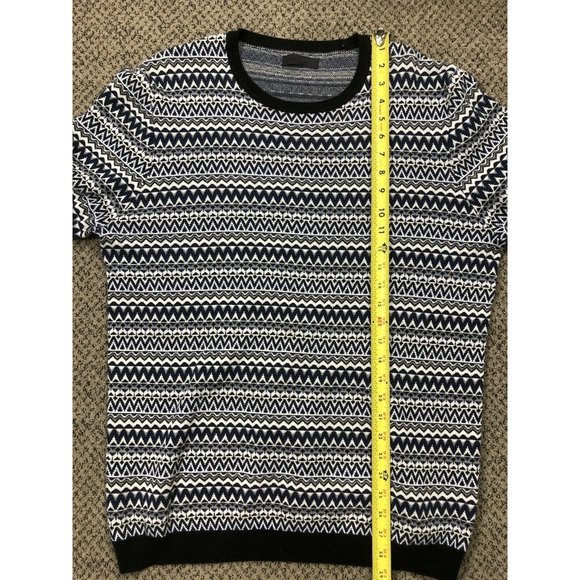 ASOS Mens Sweater Large Blue White Geometric Crewneck Long Sleeve Cotton - Picture 9 of 11